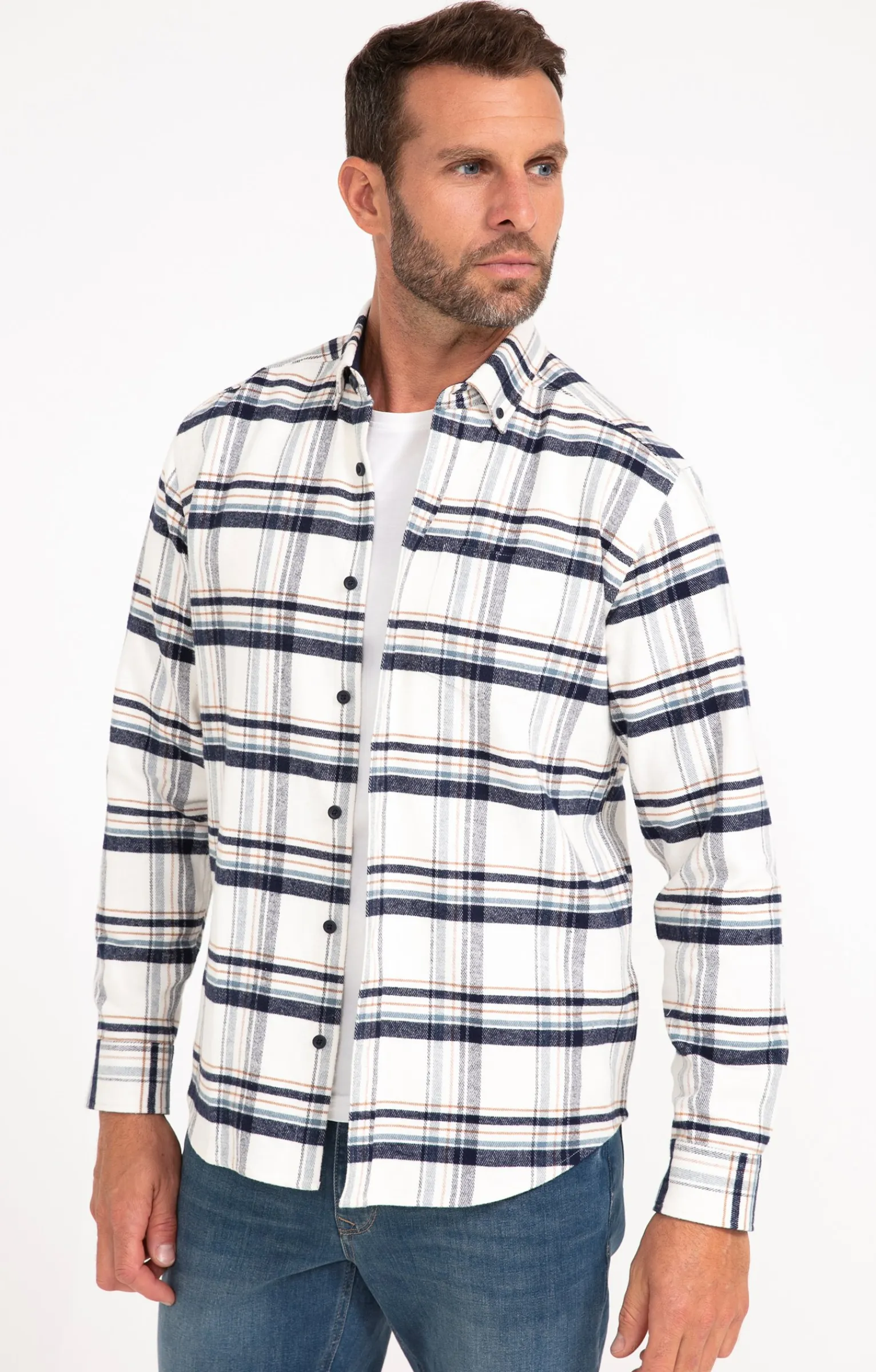 Chemises<Armand Thiery Chemise à carreaux manches longues NESS - Blanc