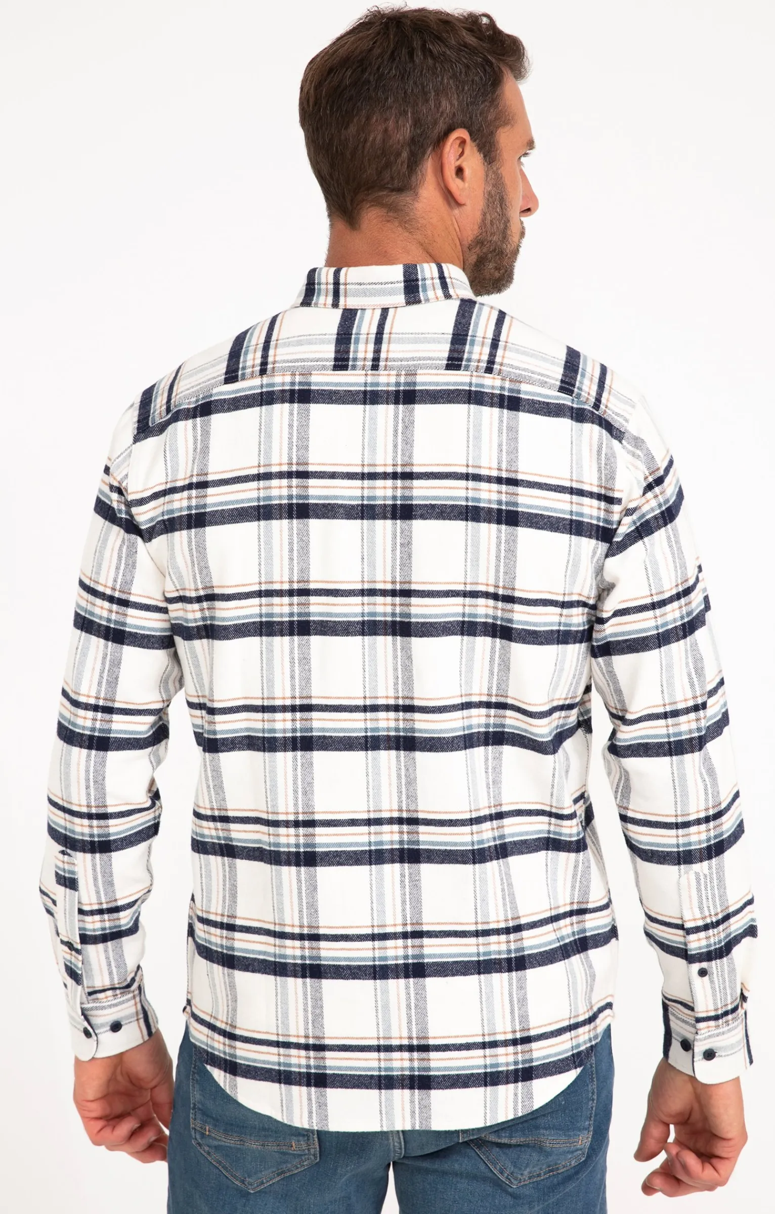 Chemises<Armand Thiery Chemise à carreaux manches longues NESS - Blanc
