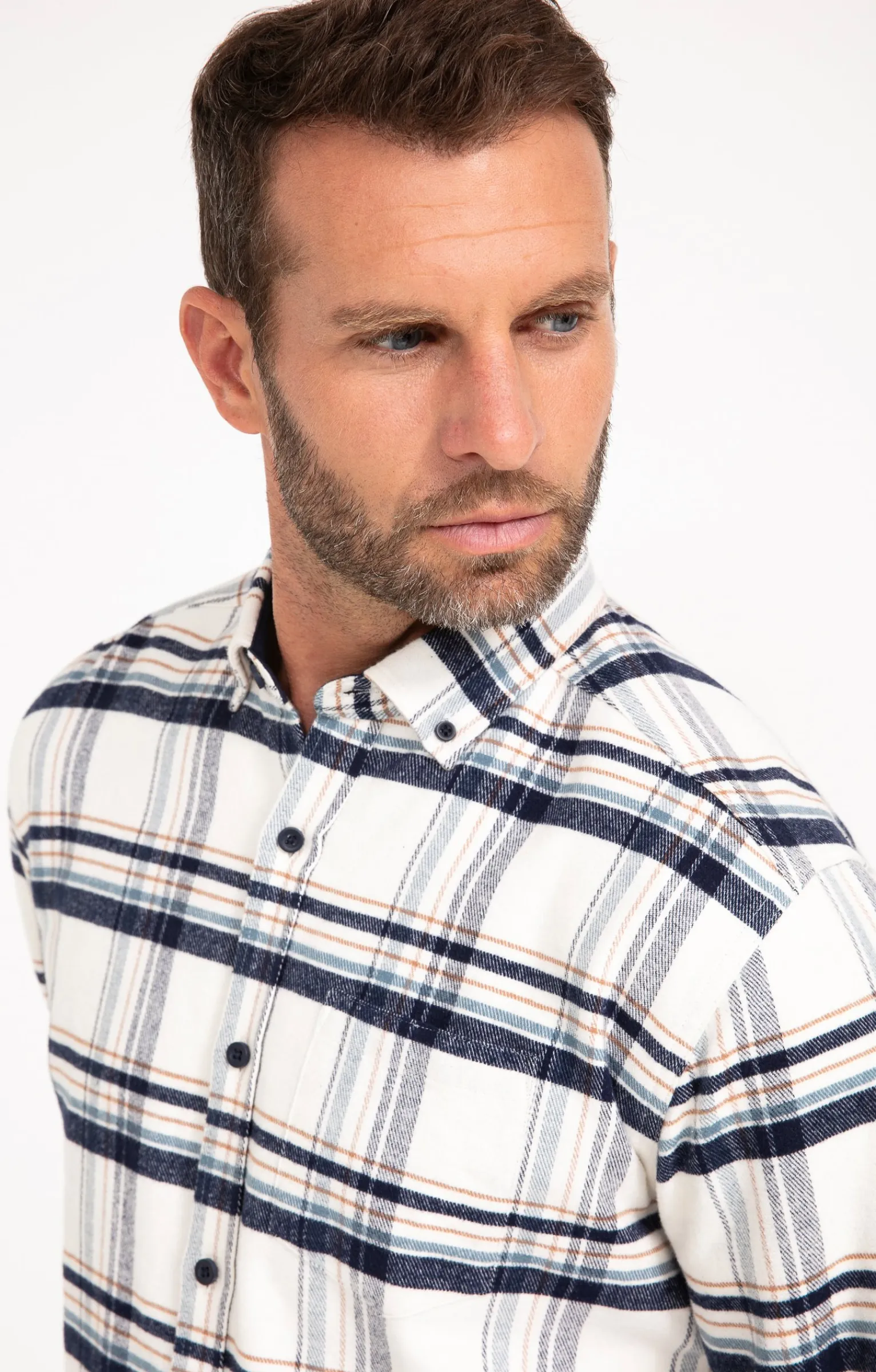 Chemises<Armand Thiery Chemise à carreaux manches longues NESS - Blanc