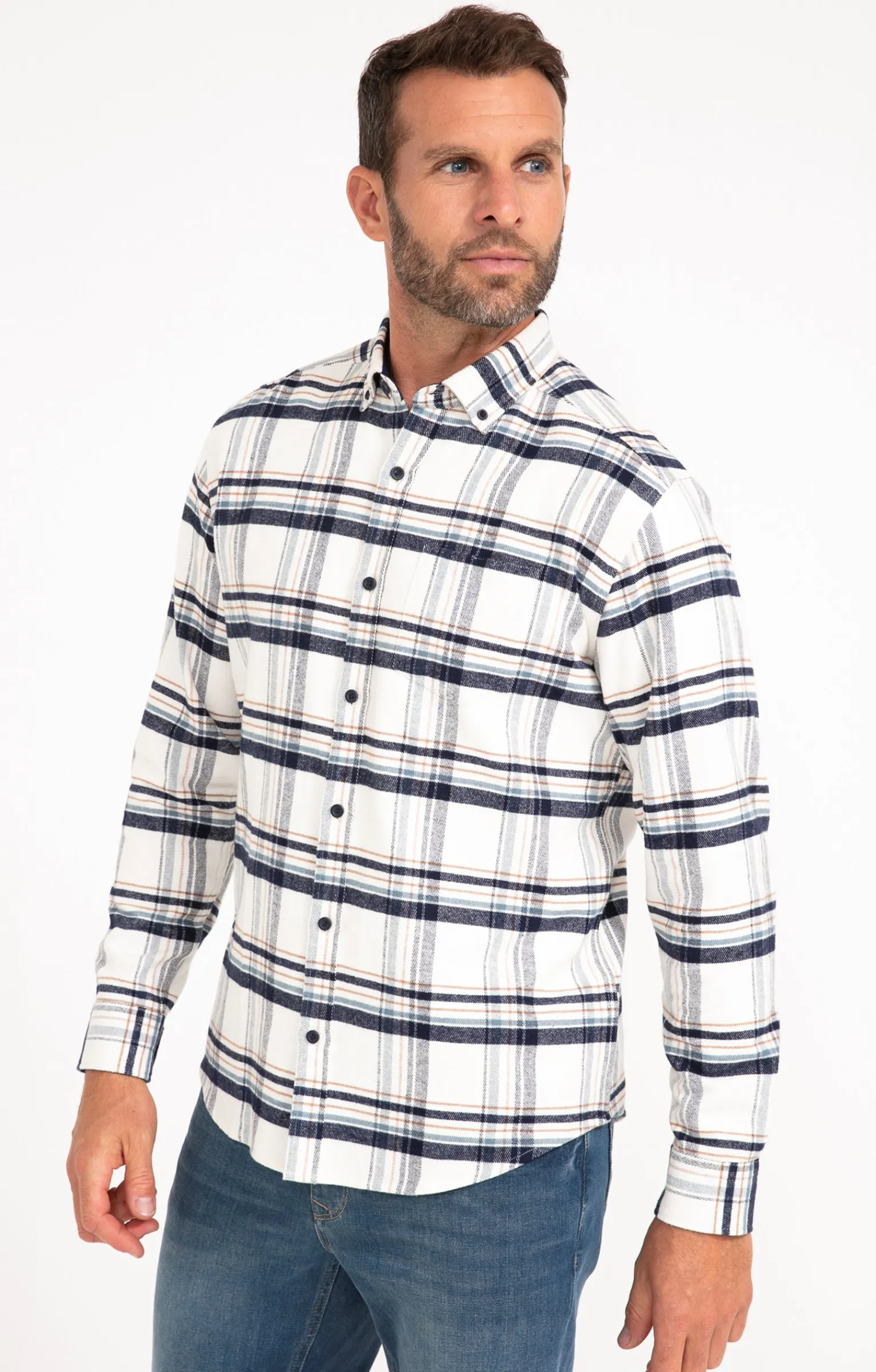Chemises<Armand Thiery Chemise à carreaux manches longues NESS - Blanc