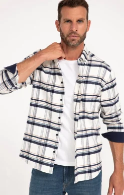 Chemises<Armand Thiery Chemise à carreaux manches longues NESS - Blanc