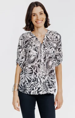 Chemisiers<Armand Thiery Chemise col mao imprimée feuillage - Noir