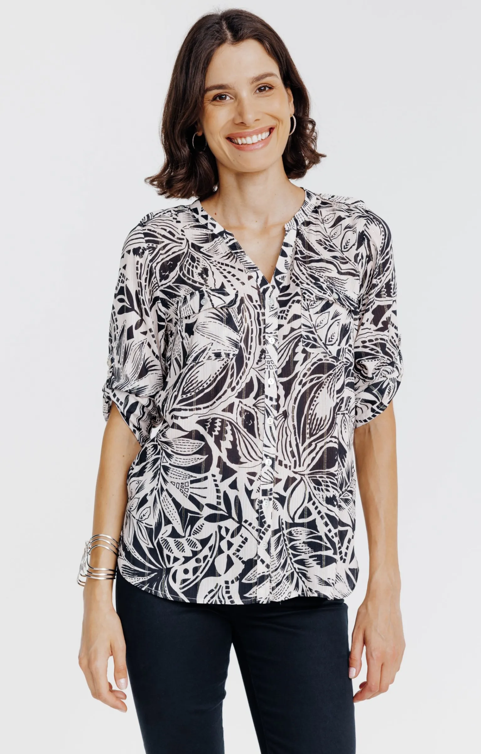 Chemisiers<Armand Thiery Chemise col mao imprimée feuillage - Noir