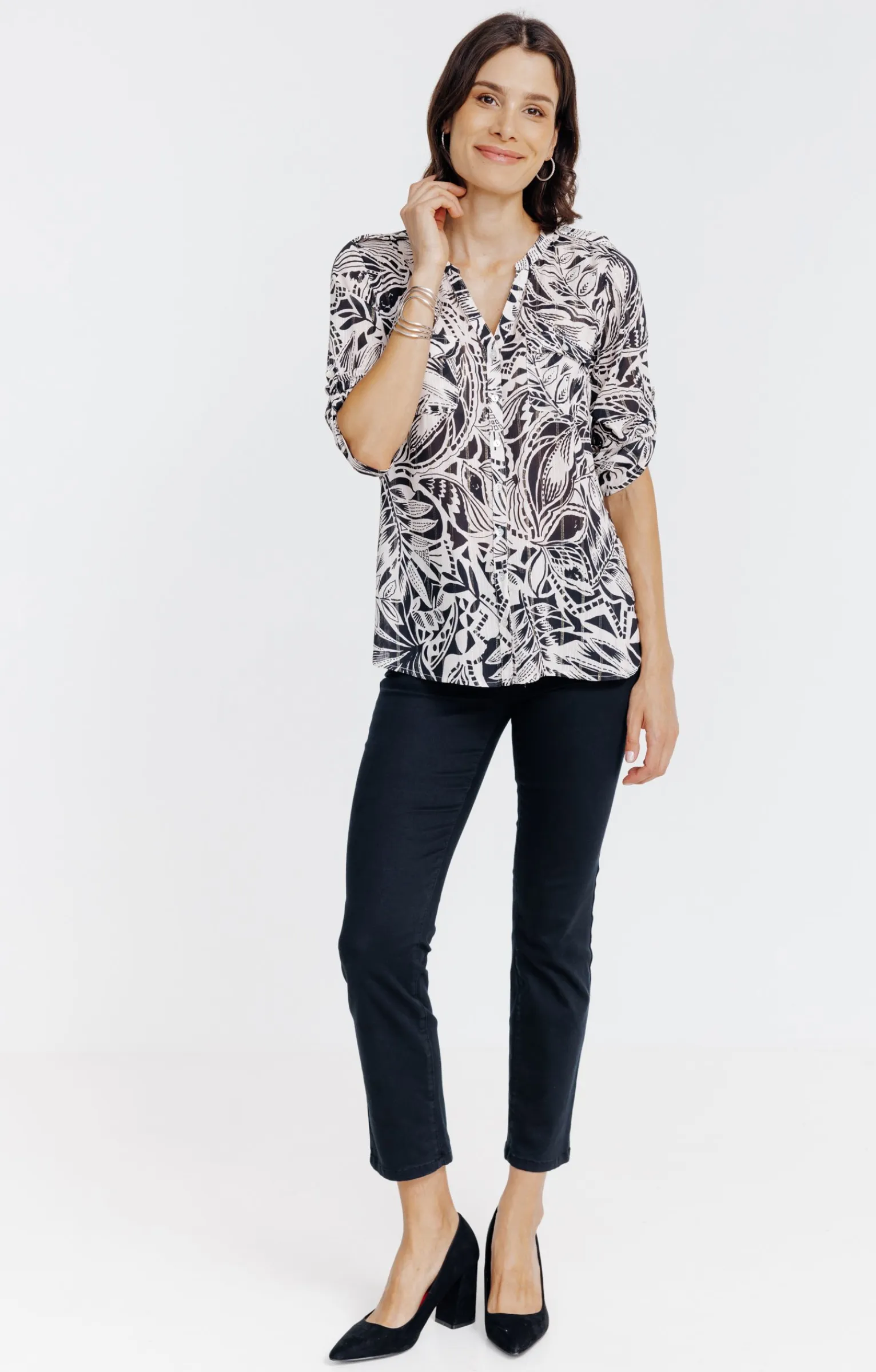 Chemisiers<Armand Thiery Chemise col mao imprimée feuillage - Noir