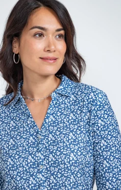 Tee-shirts<Armand Thiery Chemise imprimé petites feuilles - Bleu