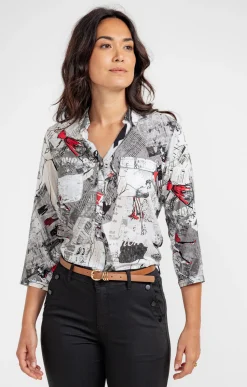 Chemisiers<Armand Thiery CHEMISE IMPRIME LUDIQUE NEWSPAPER - Noir