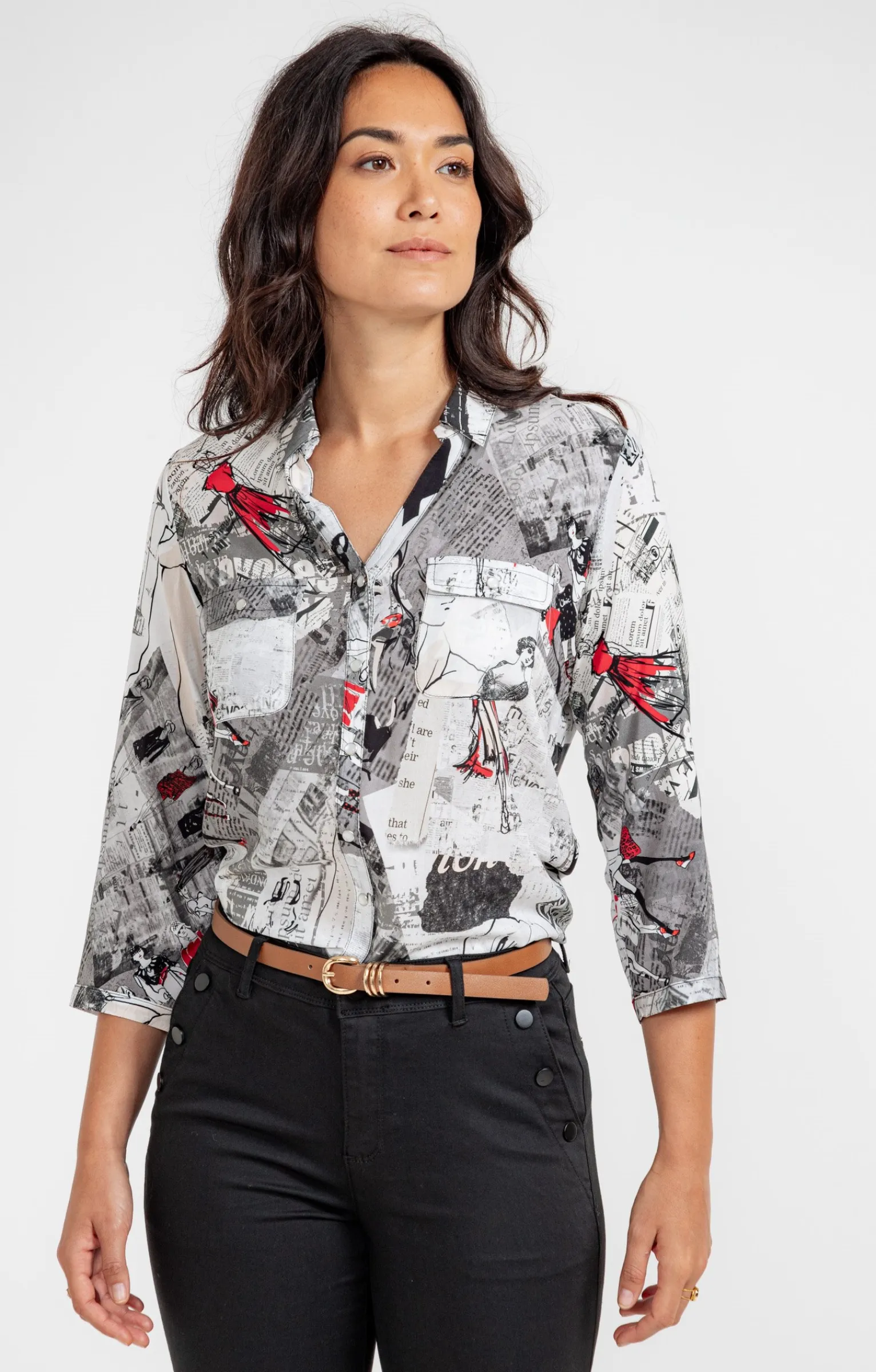 Chemisiers<Armand Thiery CHEMISE IMPRIME LUDIQUE NEWSPAPER - Noir