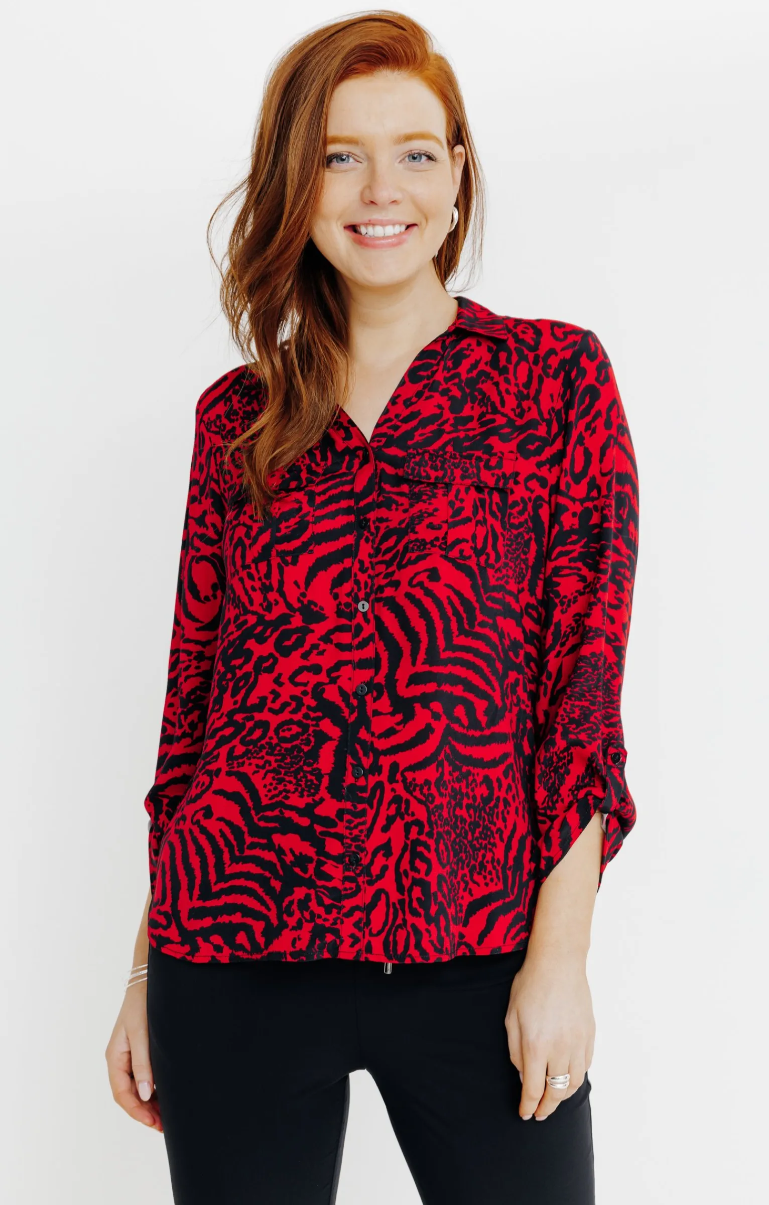 Chemisiers<Armand Thiery CHEMISE IMPRIME PEAU DE BETE BOUTONNEE - Rouge