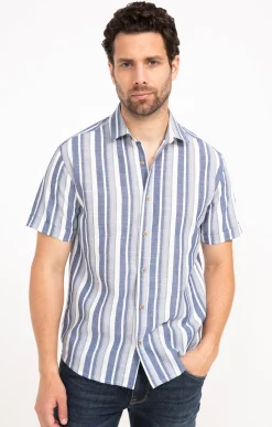 Chemises<Armand Thiery Chemise manches courtes à rayures - Bleu