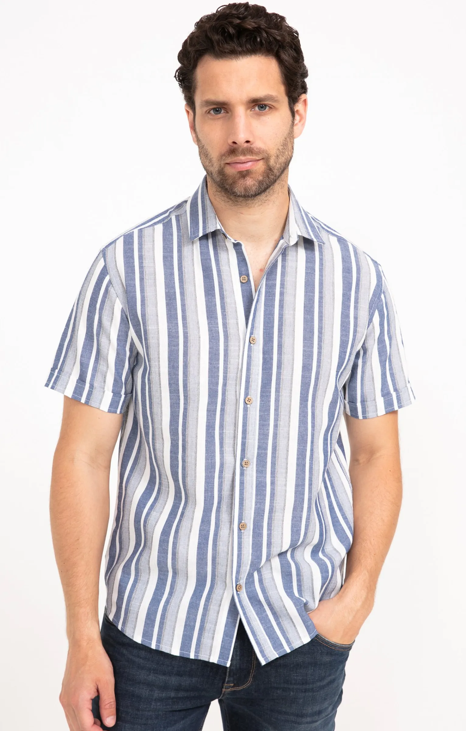 Chemises<Armand Thiery Chemise manches courtes à rayures - Bleu