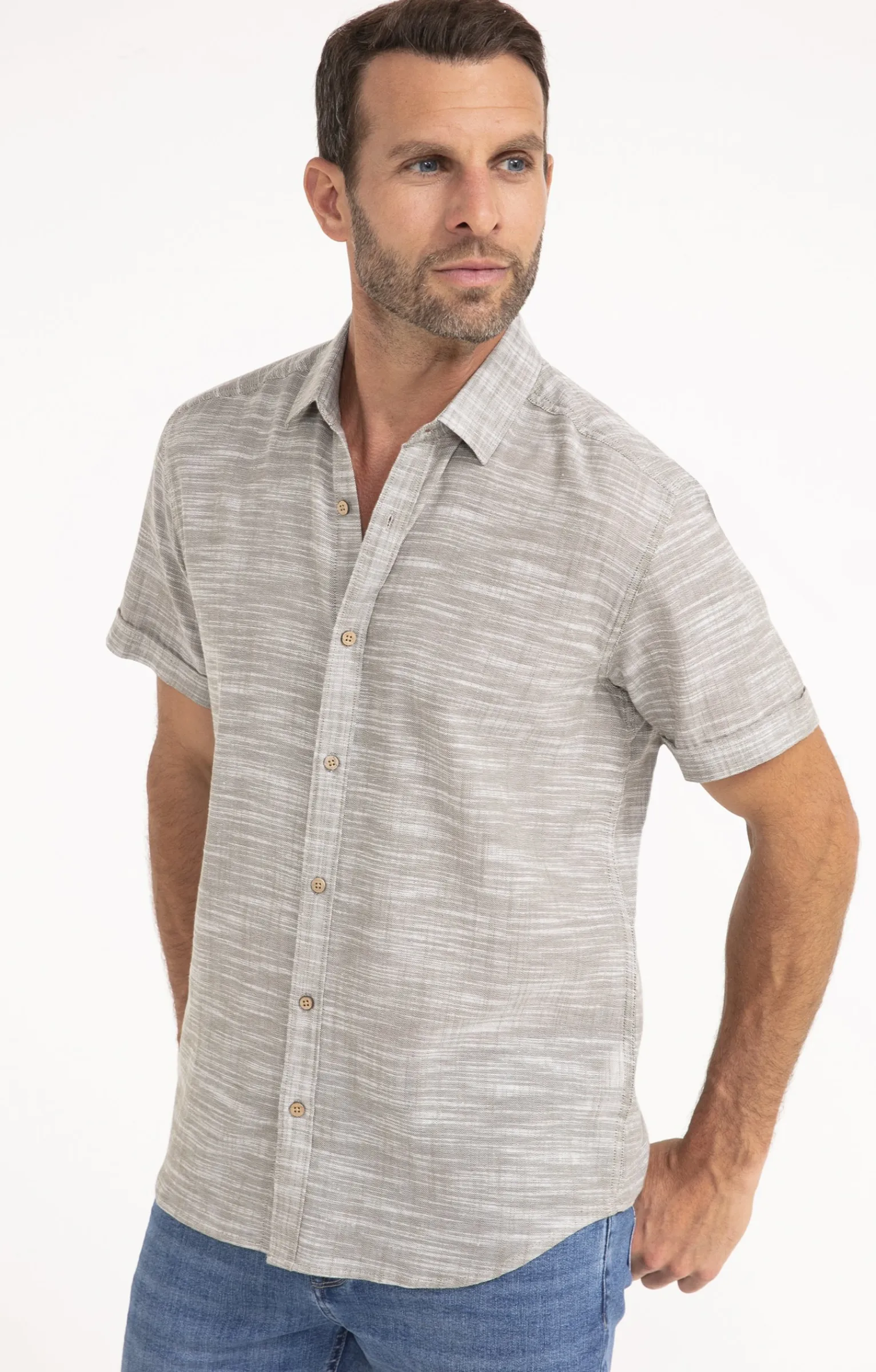 Chemises<Armand Thiery Chemise manches courtes en gaz de coton - Kaki