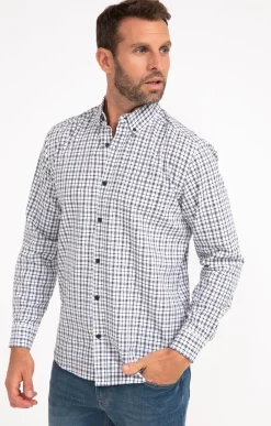 Chemises<Armand Thiery Chemise manches longues à carreaux DOBBY - Blanc