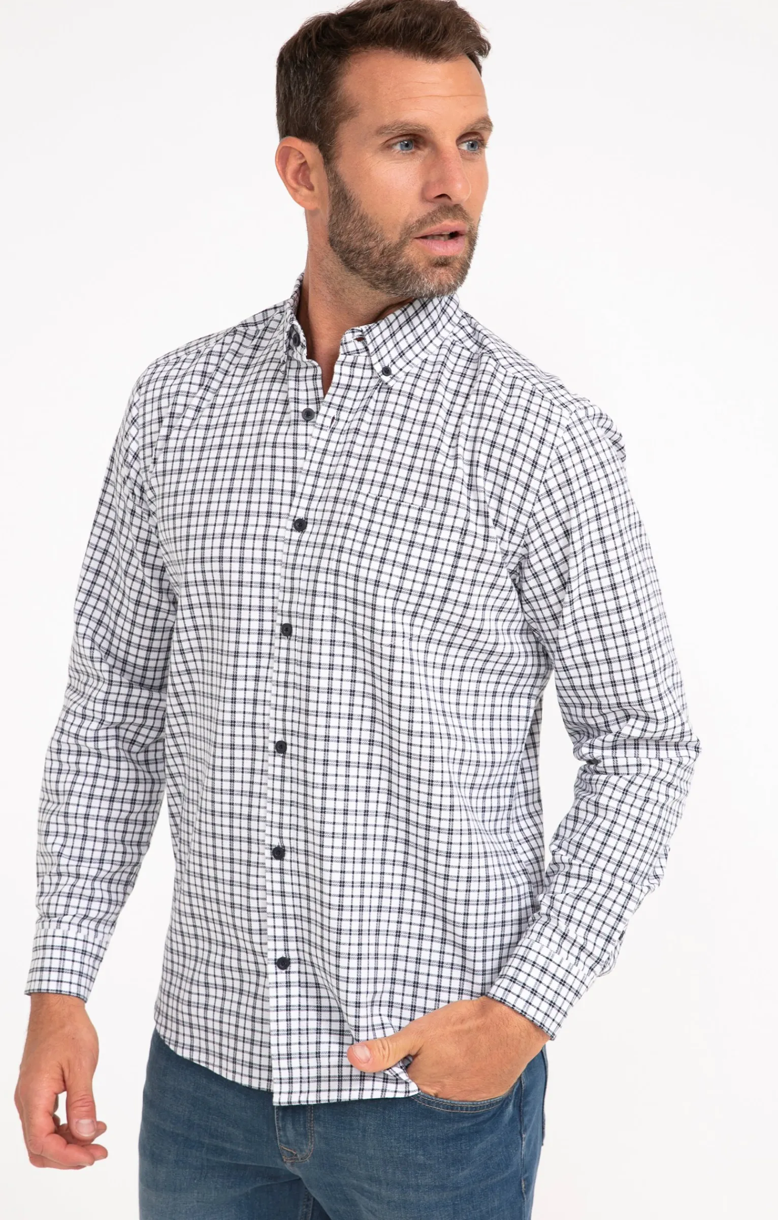 Chemises<Armand Thiery Chemise manches longues à carreaux DOBBY - Blanc