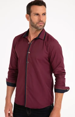 Chemises<Armand Thiery Chemise manches longues en satin grenat - Bordeaux