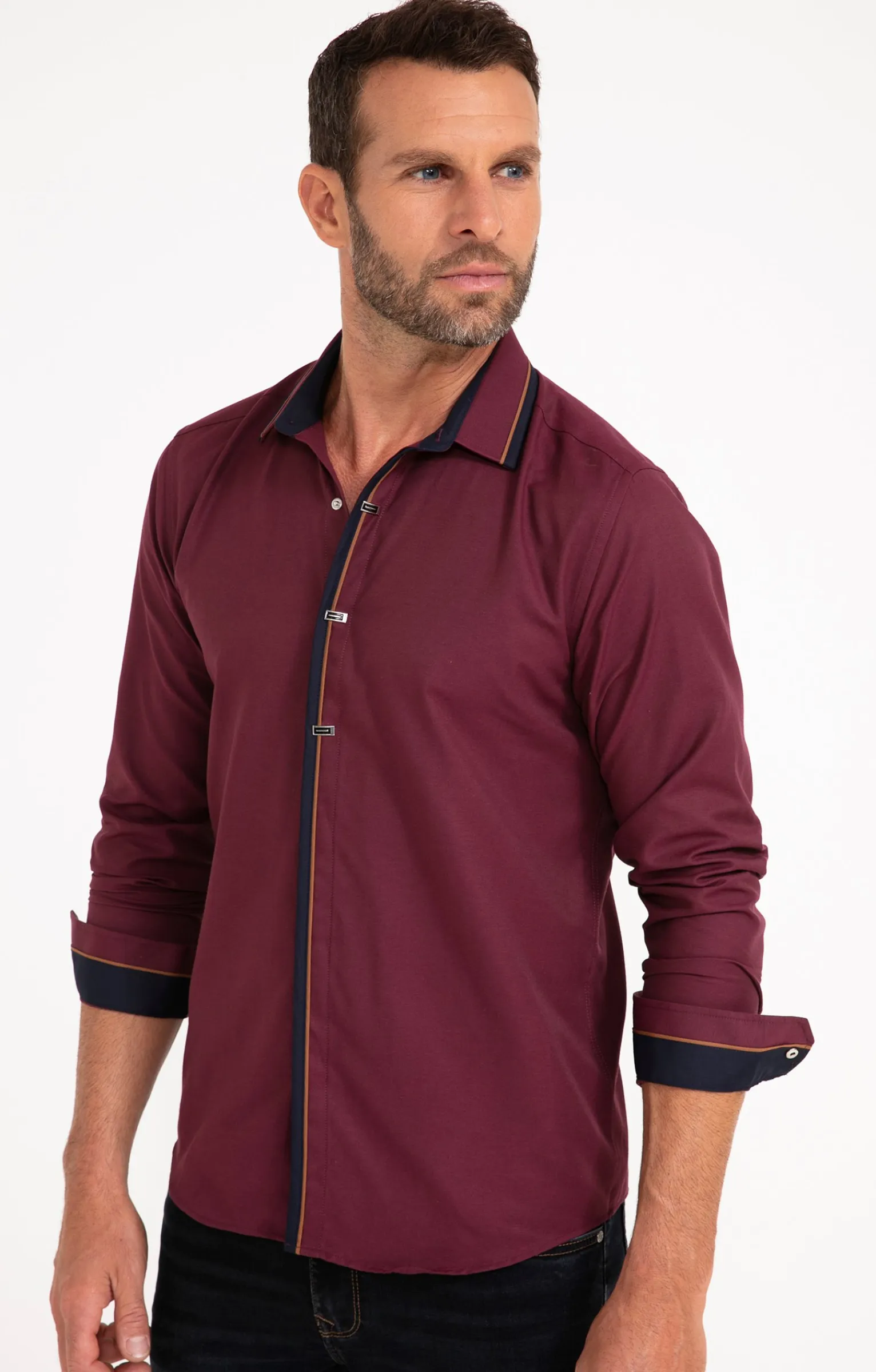 Chemises<Armand Thiery Chemise manches longues en satin grenat - Bordeaux