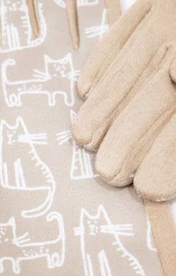 Accessoires<Armand Thiery Gants fantaisie en suédine imprimé chat - Beige