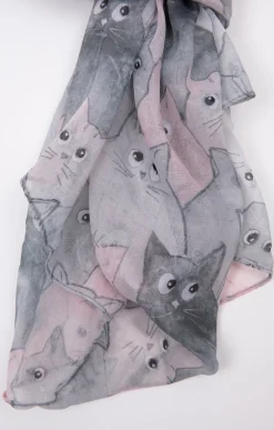 Accessoires<Armand Thiery Grand foulard léger imprimé chat - Rose
