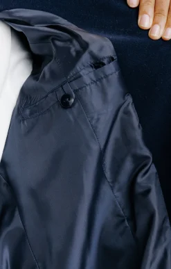 Manteaux<Armand Thiery LONG MANTEAU CEINTURE CAPUCHE FOURRURE - Marine