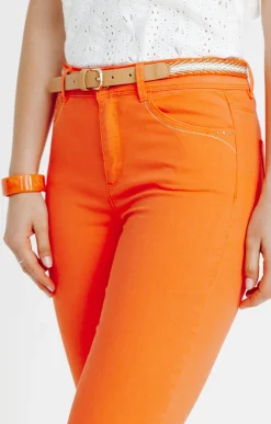Pantalons<Armand Thiery Pantacourt coton et viscose ceinture - Orange