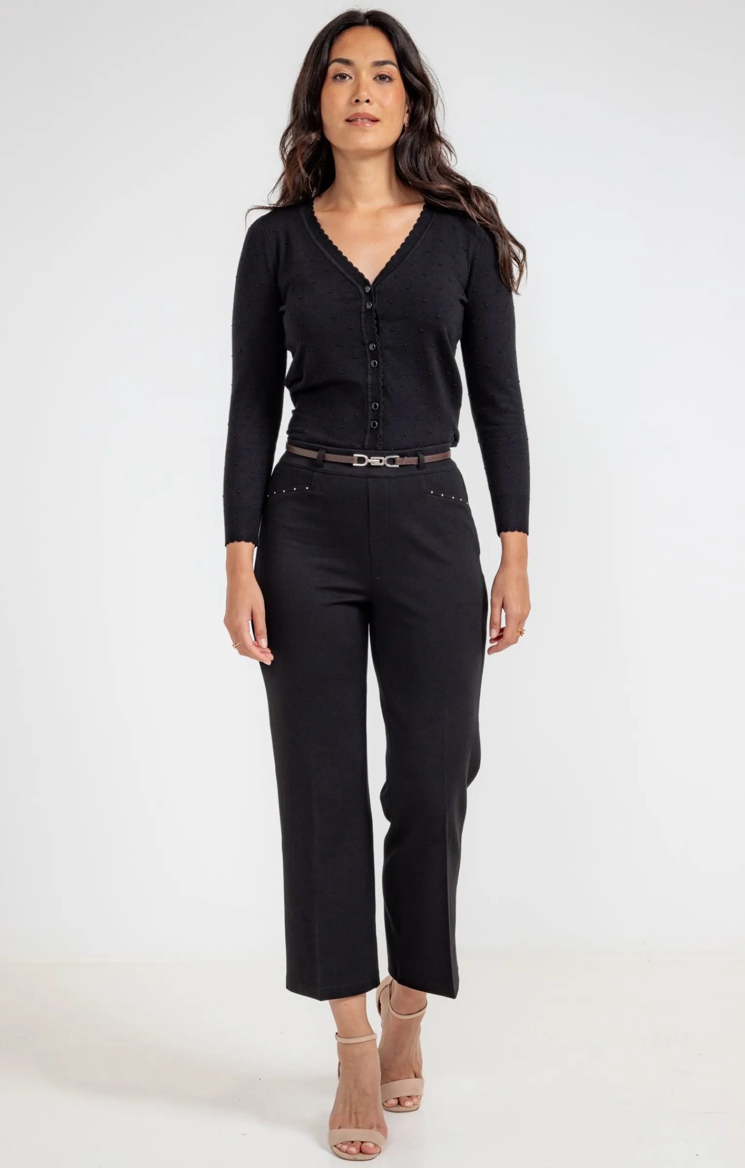 Pantalons<Armand Thiery Pantacourt large en maille détails clous - Noir
