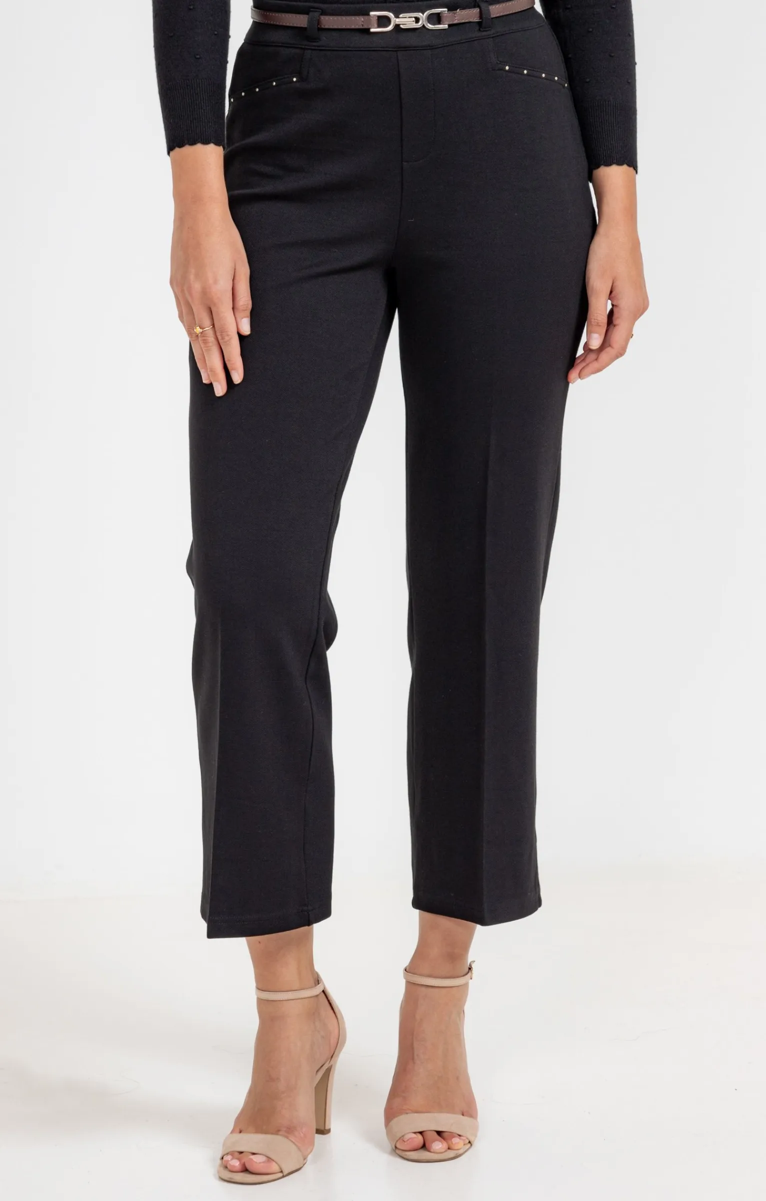 Pantalons<Armand Thiery Pantacourt large en maille détails clous - Noir