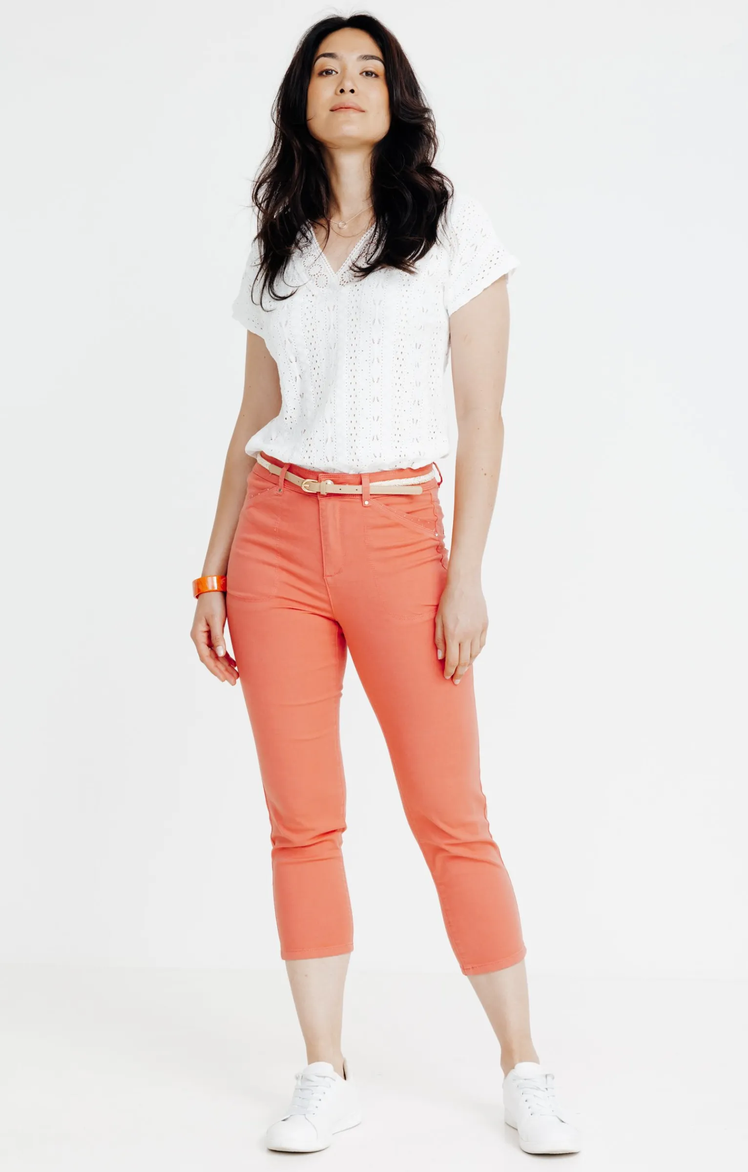 Pantalons<Armand Thiery Pantacourt mi-mollet avec ceinture corde - Pamplemousse
