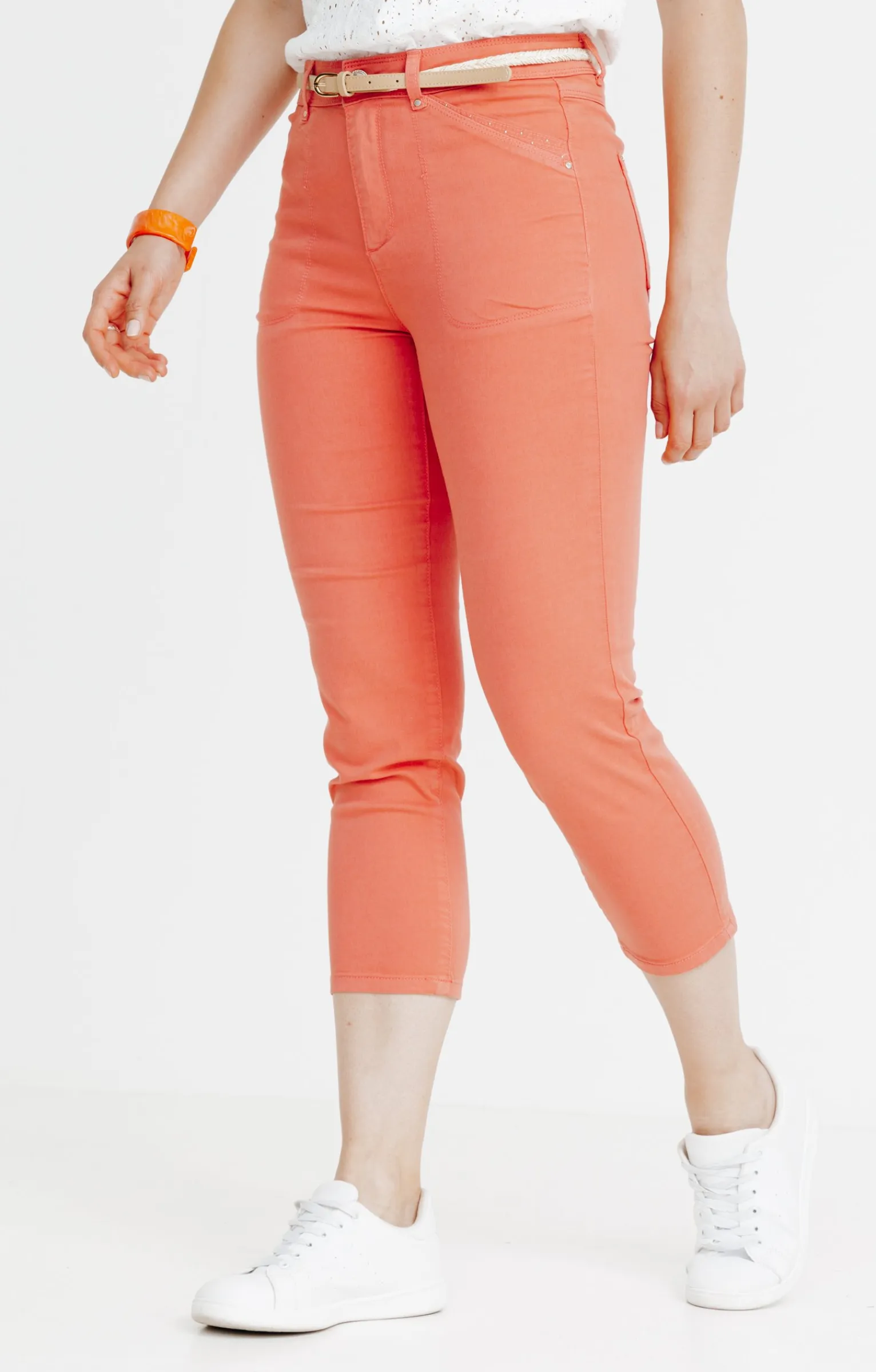 Pantalons<Armand Thiery Pantacourt mi-mollet avec ceinture corde - Pamplemousse