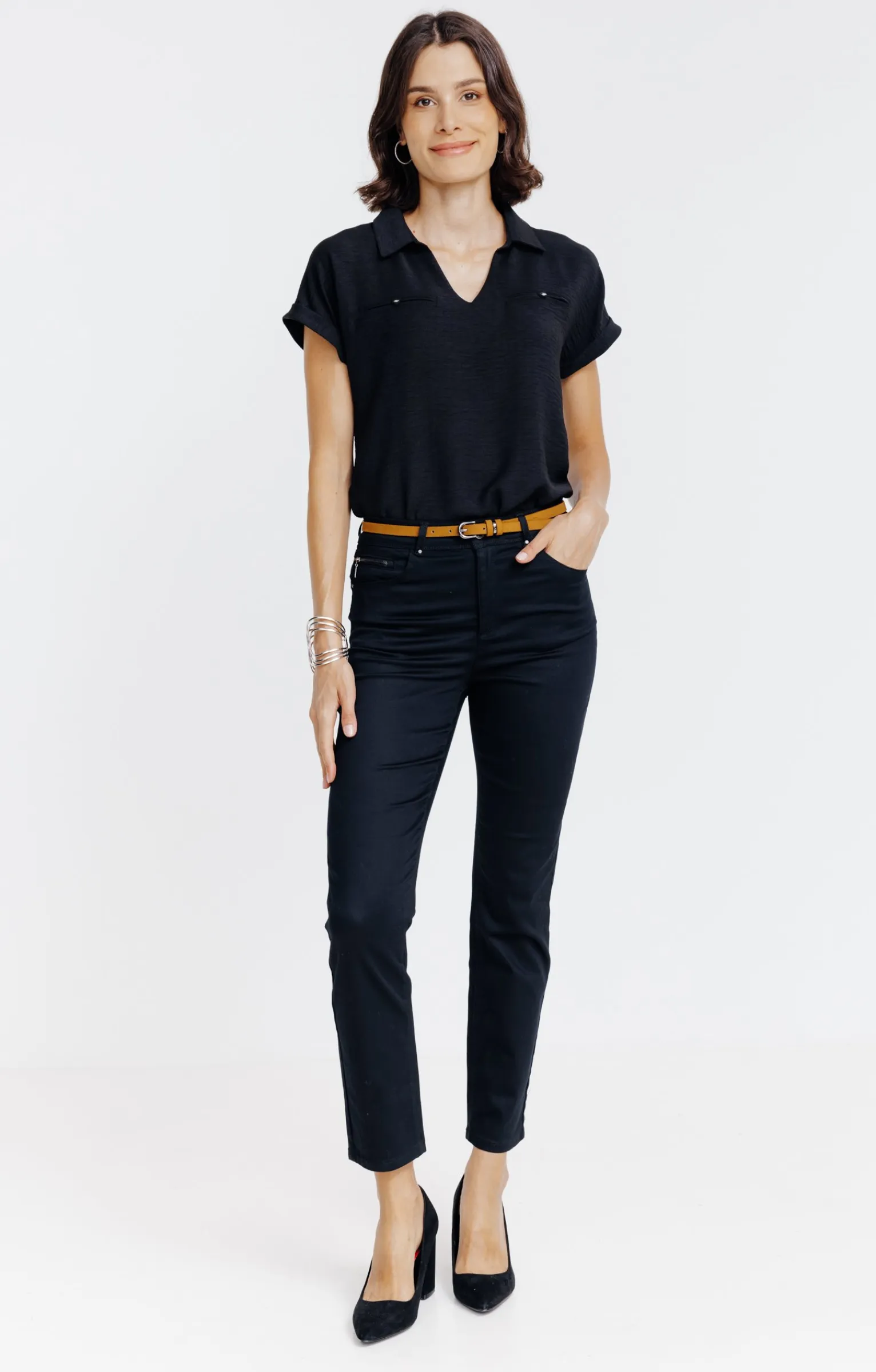 Pantalons<Armand Thiery Pantalon 7/8 avec ceinture similicuir - Noir
