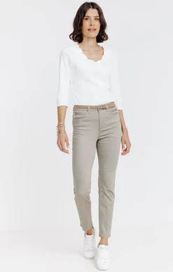 Pantalons<Armand Thiery Pantalon 7/8 avec ceinture similicuir - Kakiclair