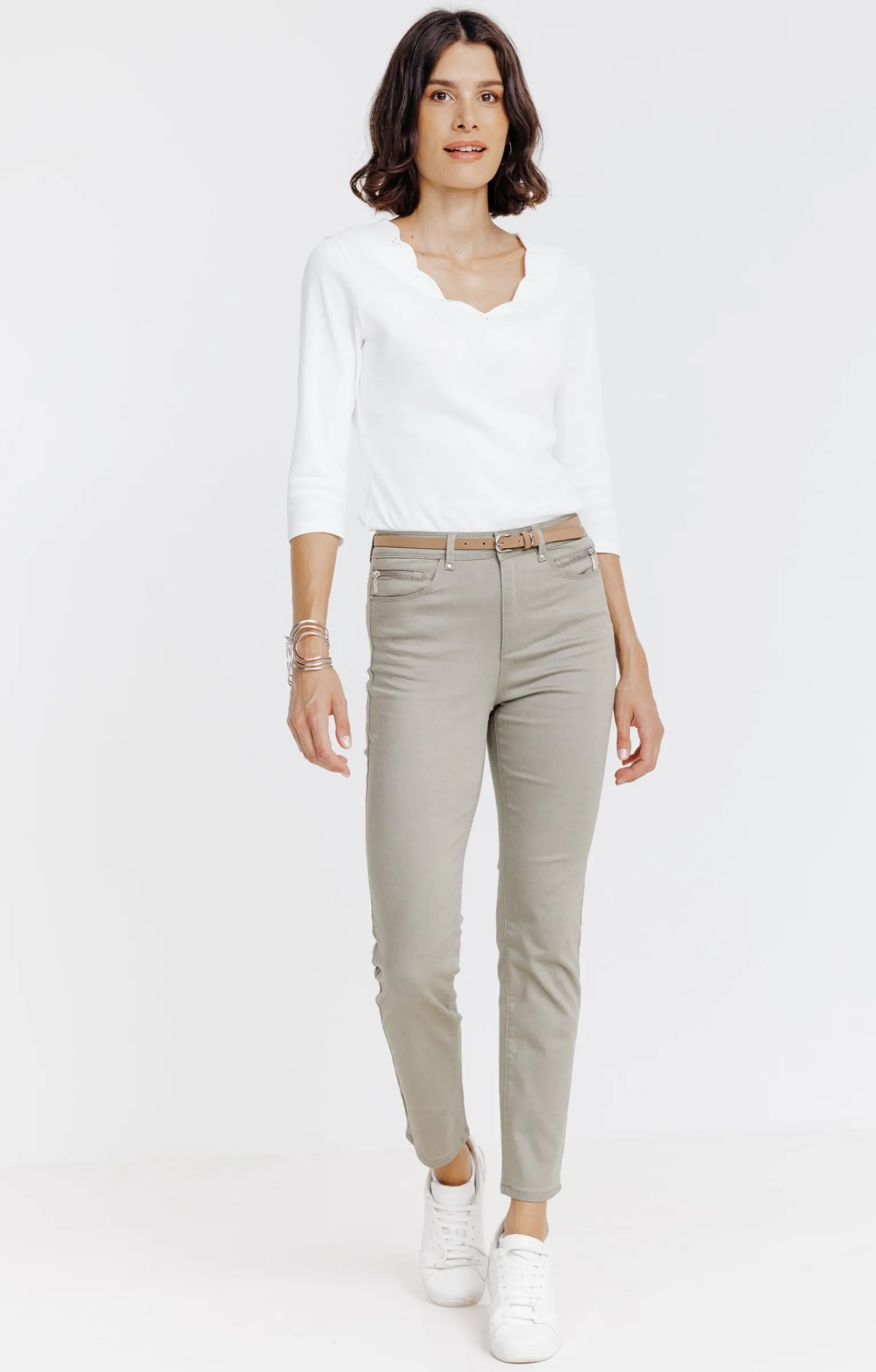 Pantalons<Armand Thiery Pantalon 7/8 avec ceinture similicuir - Kakiclair