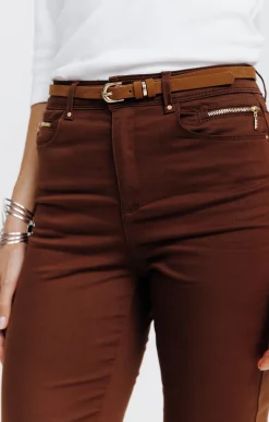 Pantalons<Armand Thiery Pantalon 7/8 avec ceinture similicuir - Marron