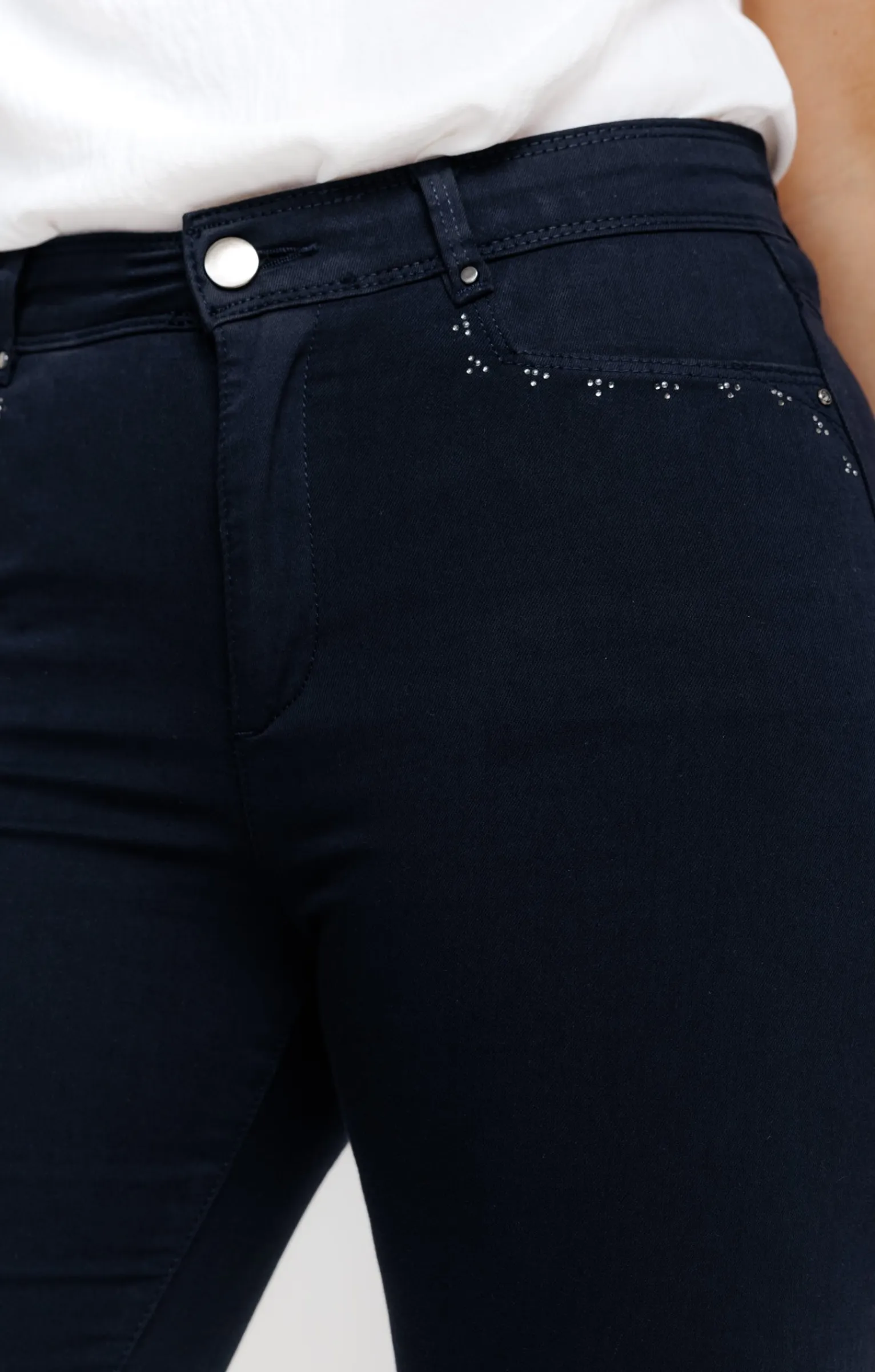 Pantalons<Armand Thiery Pantalon 7/8 brodé en coton viscose - Marine