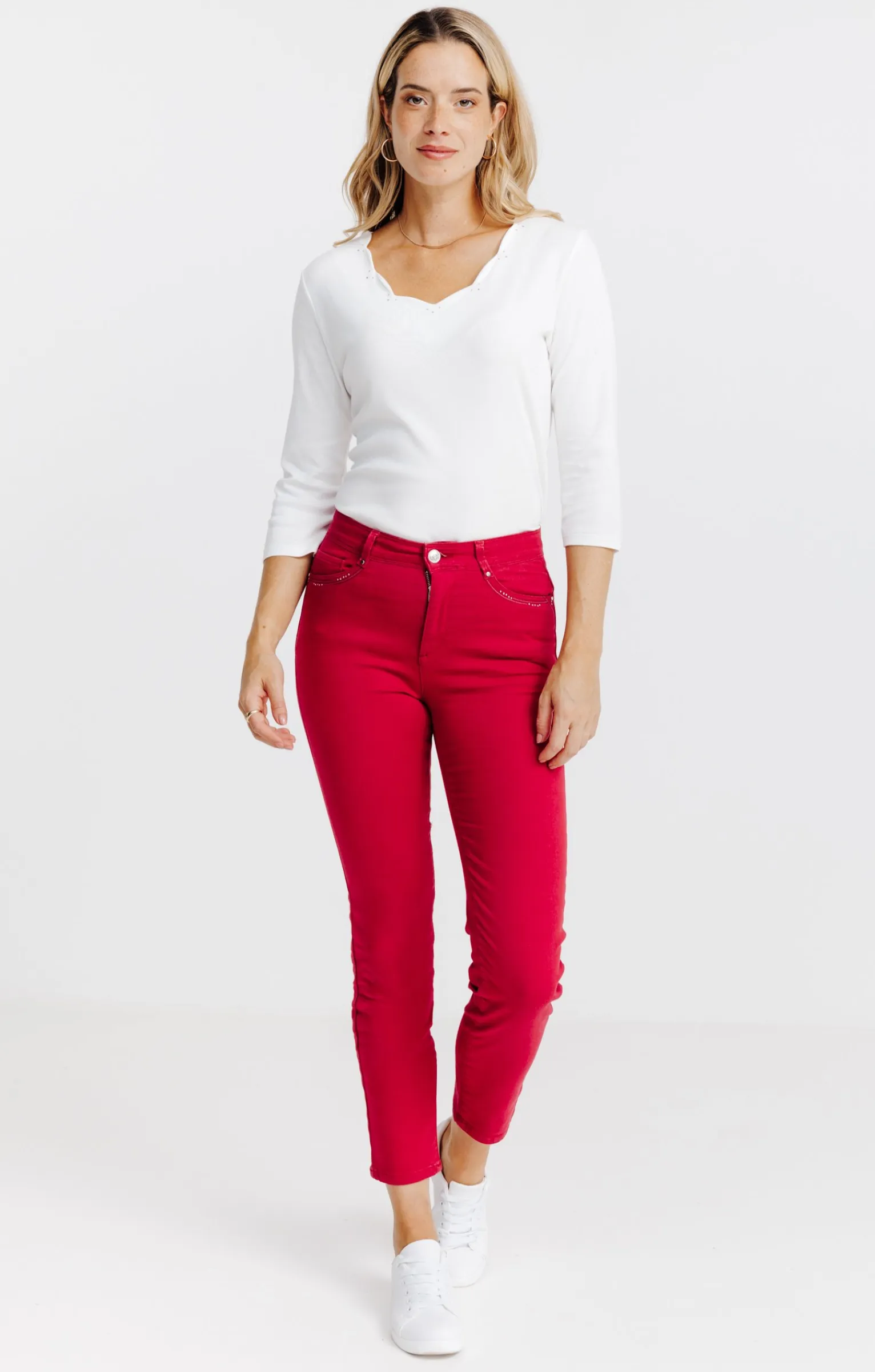 Pantalons<Armand Thiery Pantalon 7/8 brodé en coton viscose - Bordeaux