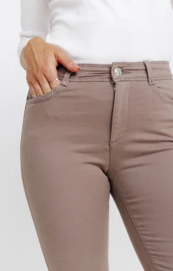 Pantalons<Armand Thiery Pantalon 7/8 brodé en coton viscose - Taupe