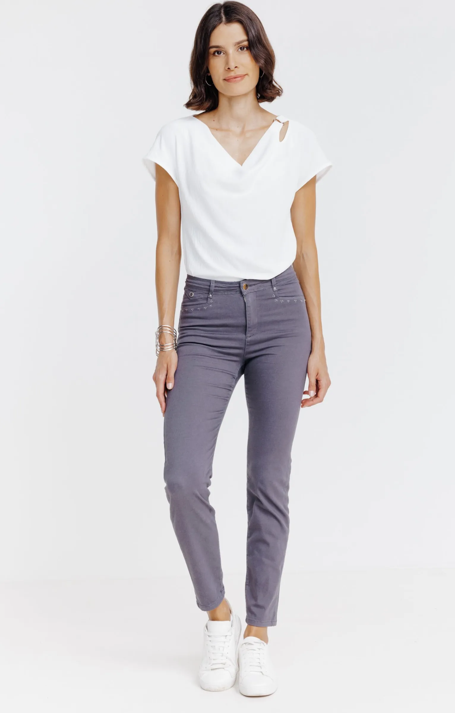 Pantalons<Armand Thiery Pantalon 7/8 brodé en coton viscose - Grismoyen