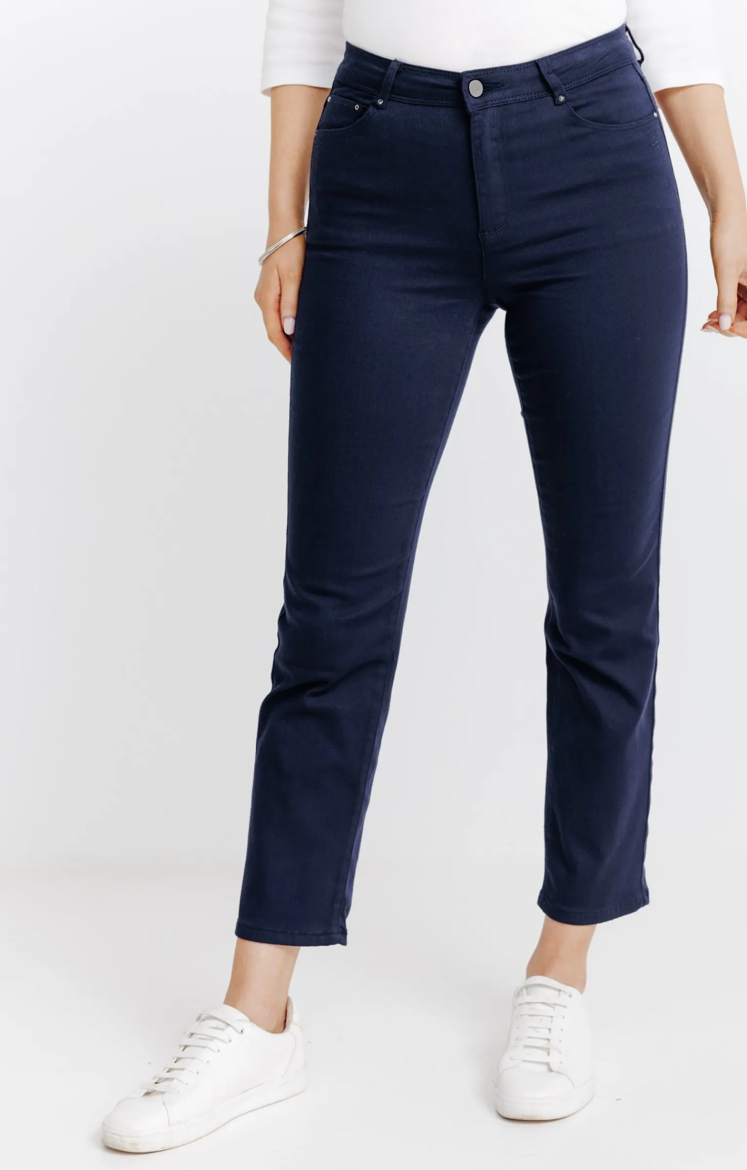 Pantalons<Armand Thiery Pantalon 7/8 coton modal détail strass - Marine