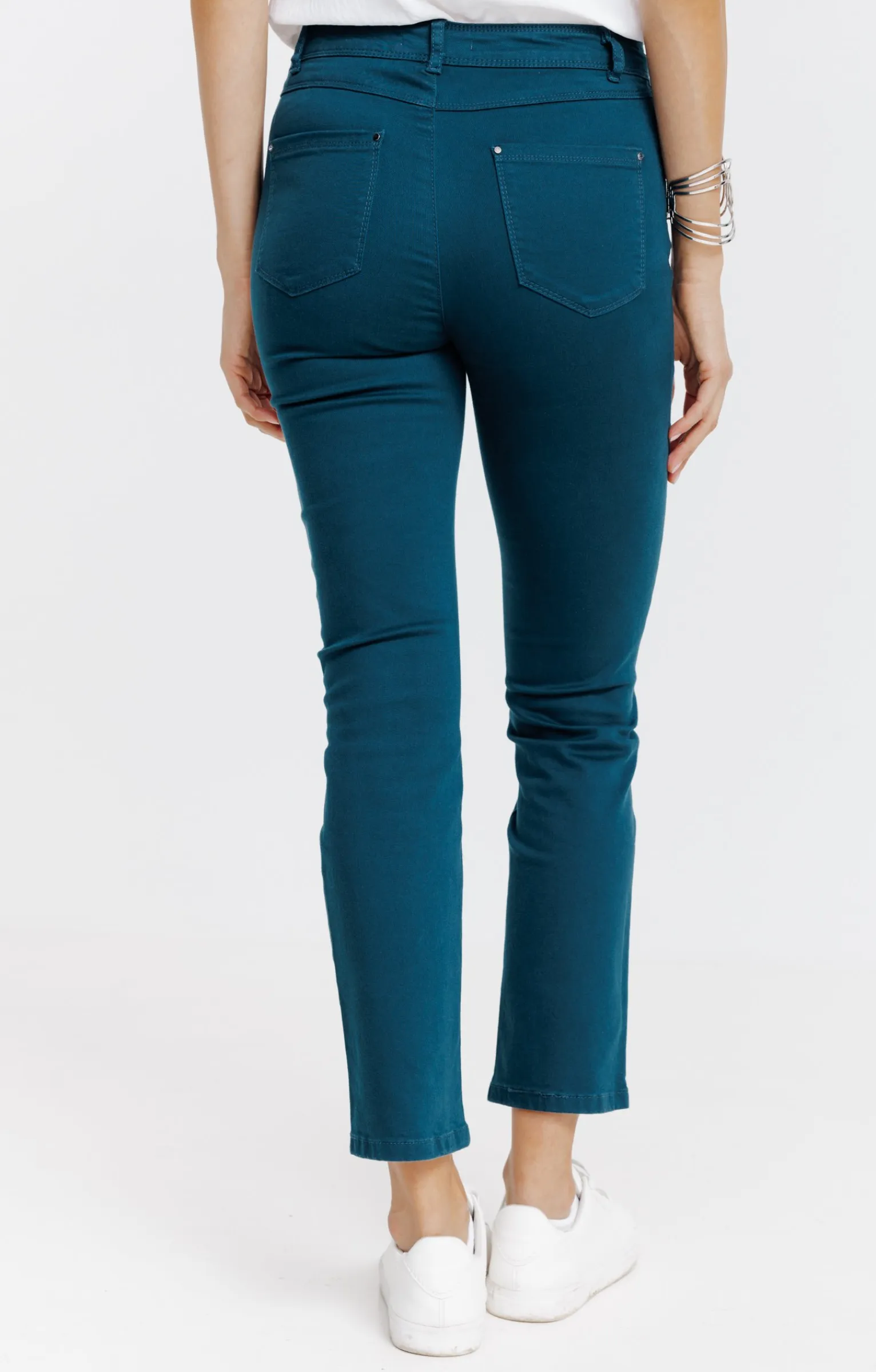 Pantalons<Armand Thiery Pantalon 7/8 coton stretch détail bijou - Pétrole