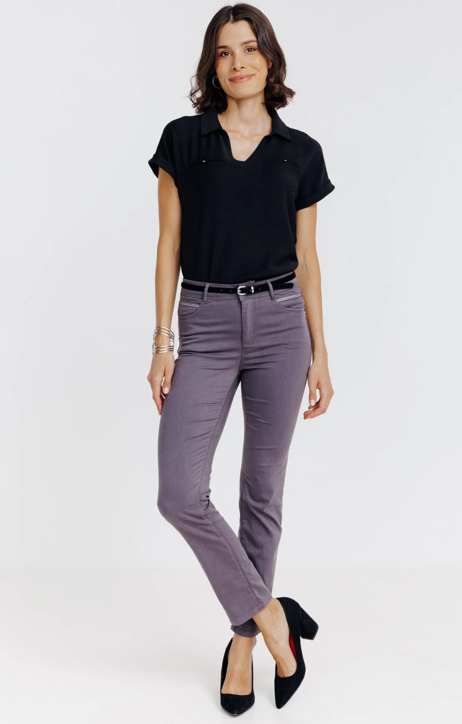 Pantalons<Armand Thiery Pantalon 7/8 coton viscose avec ceinture - Grismoyen