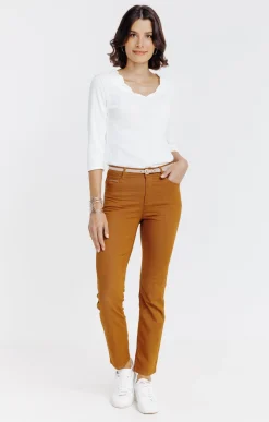 Pantalons<Armand Thiery Pantalon 7/8 coton viscose avec ceinture - Havane