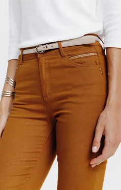 Pantalons<Armand Thiery Pantalon 7/8 coton viscose avec ceinture - Havane