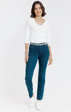Pantalons<Armand Thiery Pantalon 7/8 coton viscose avec ceinture - Pétrole
