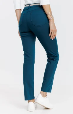 Pantalons<Armand Thiery Pantalon 7/8 coton viscose avec ceinture - Pétrole