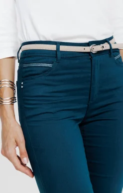 Pantalons<Armand Thiery Pantalon 7/8 coton viscose avec ceinture - Pétrole
