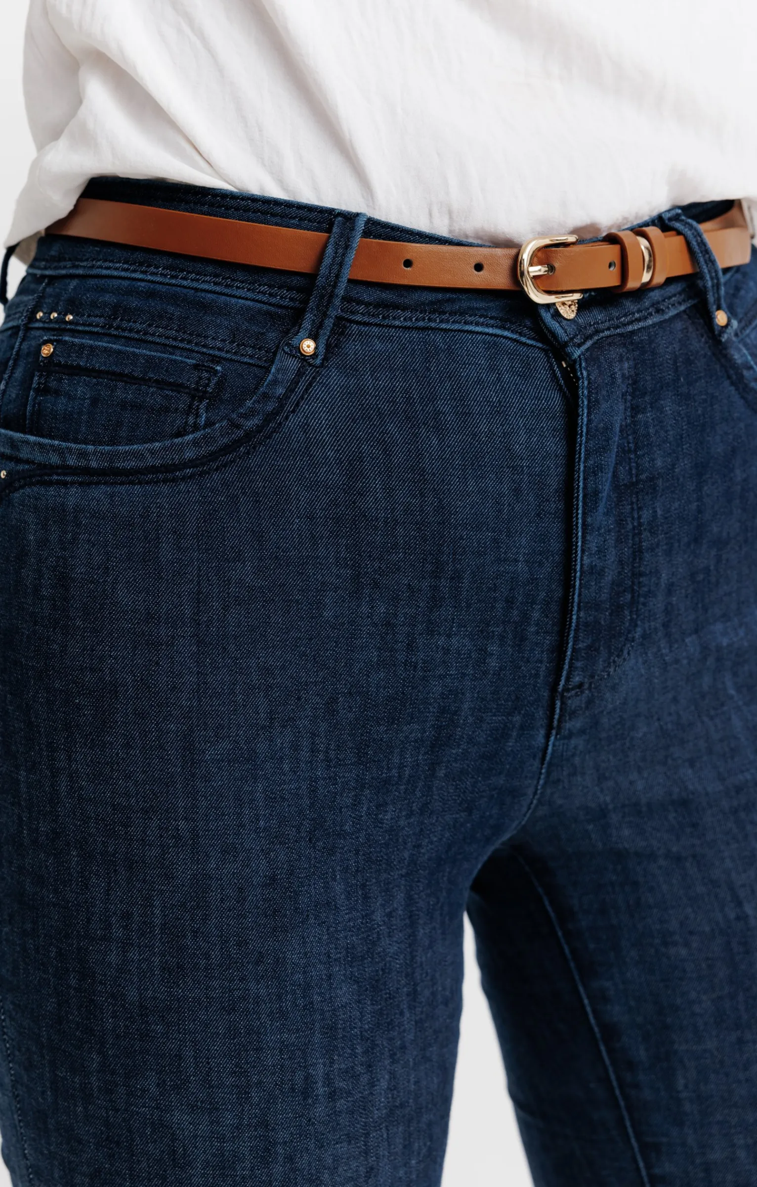 Pantalons<Armand Thiery Pantalon 7/8 denim brut détail clou - Bleu