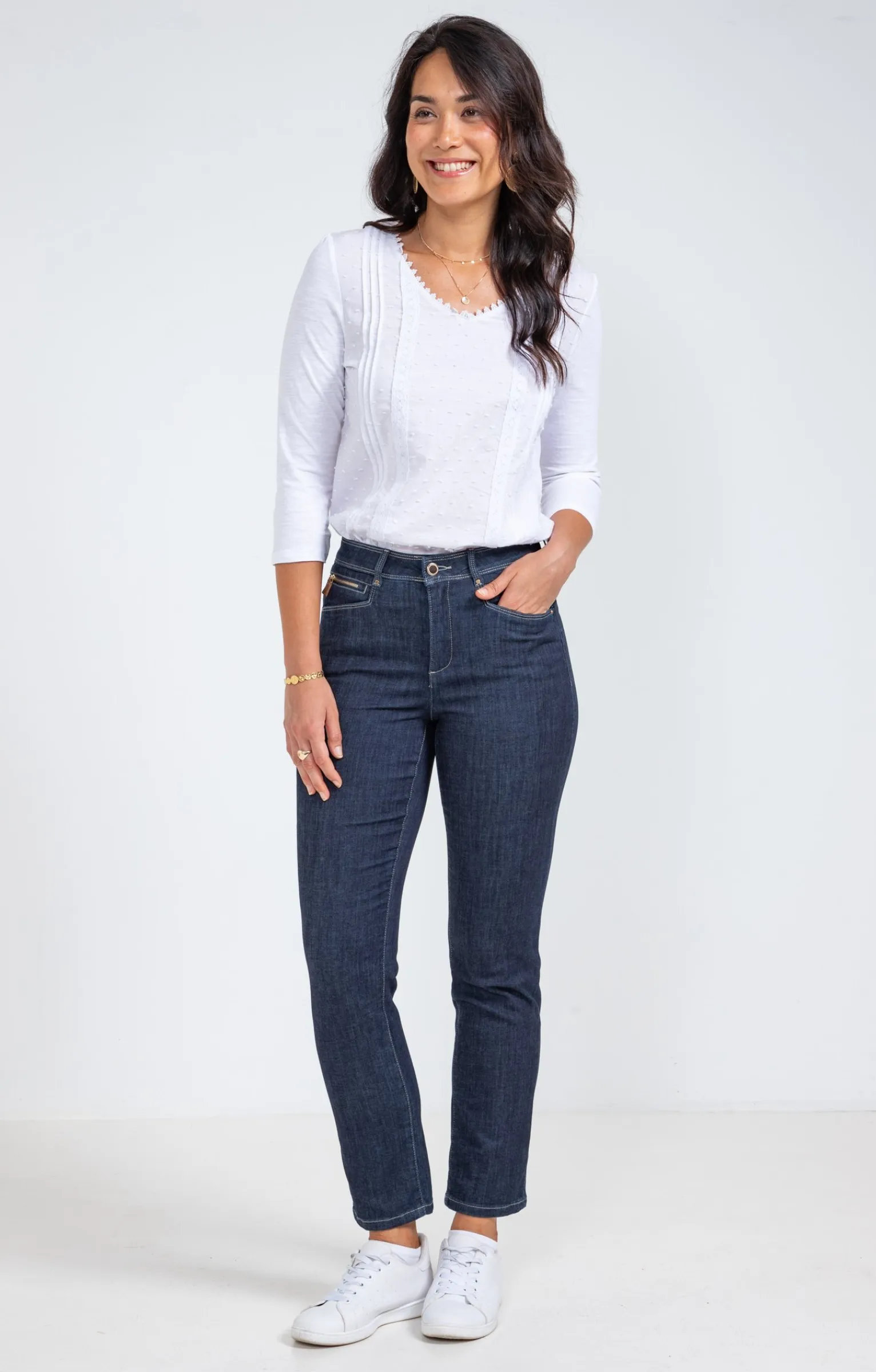 Pantalons<Armand Thiery Pantalon 7/8 denim brut zippé - Bleu