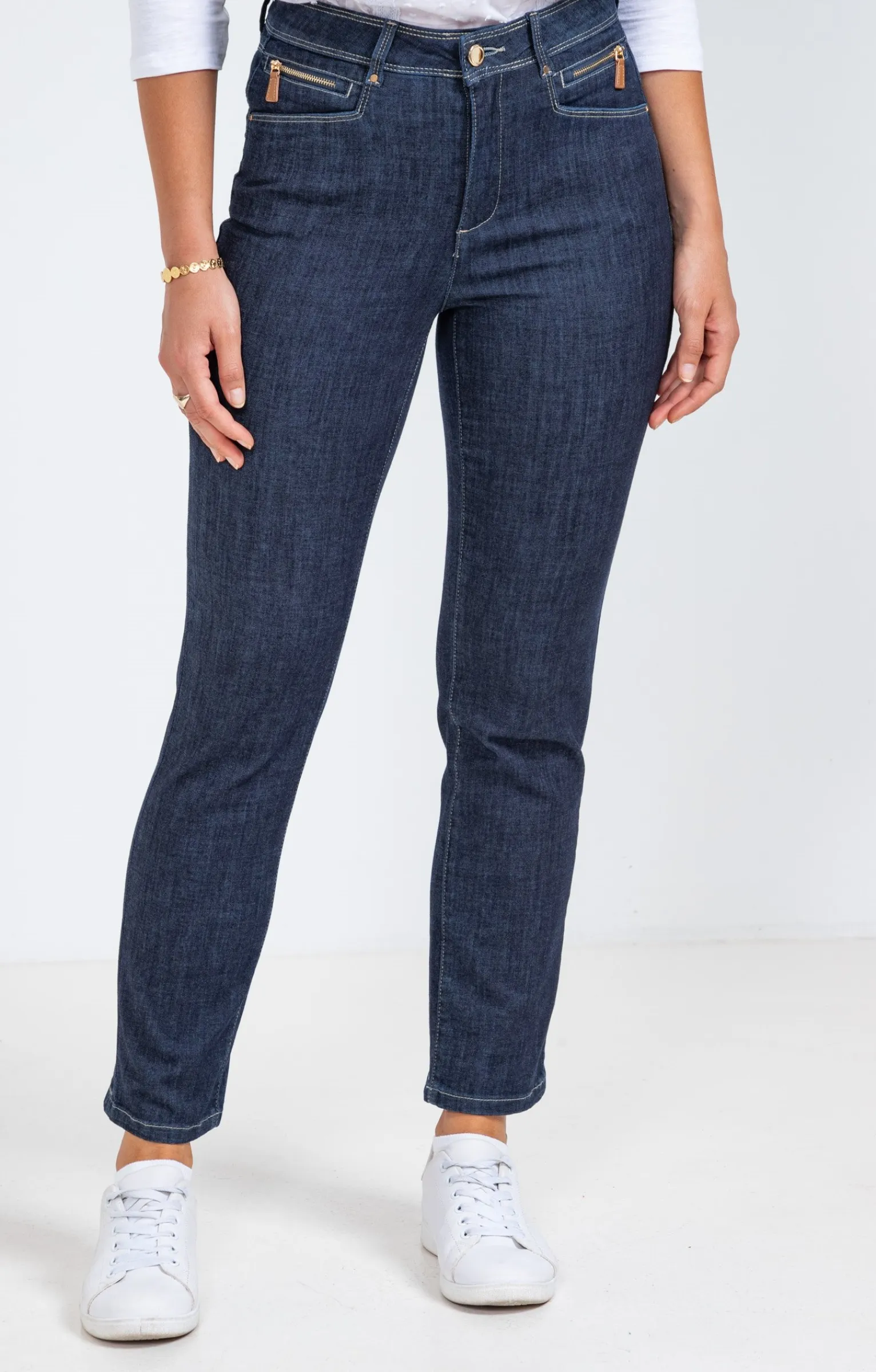 Pantalons<Armand Thiery Pantalon 7/8 denim brut zippé - Bleu