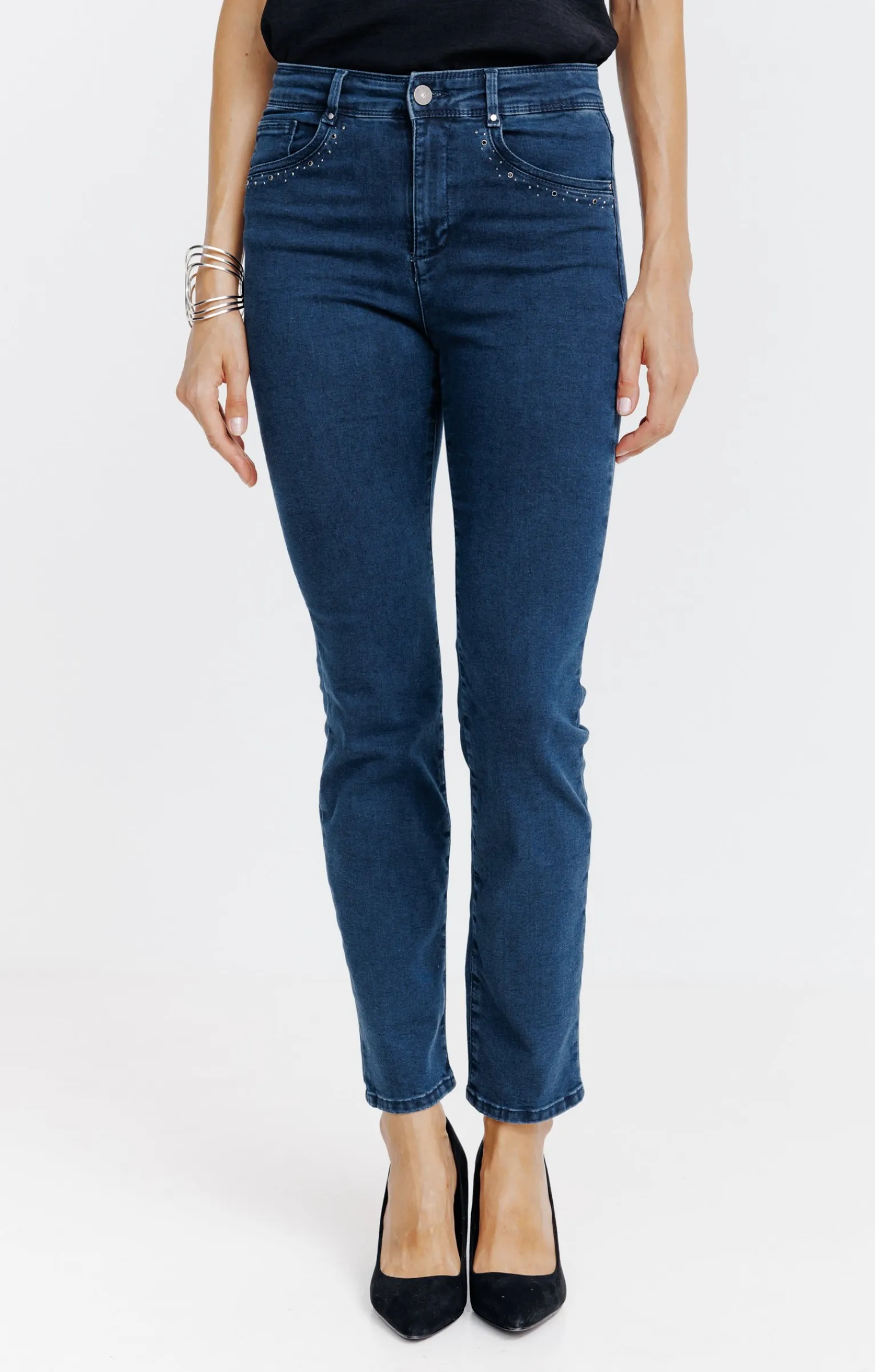 Pantalons<Armand Thiery Pantalon 7/8 denim détail strass - Bleu