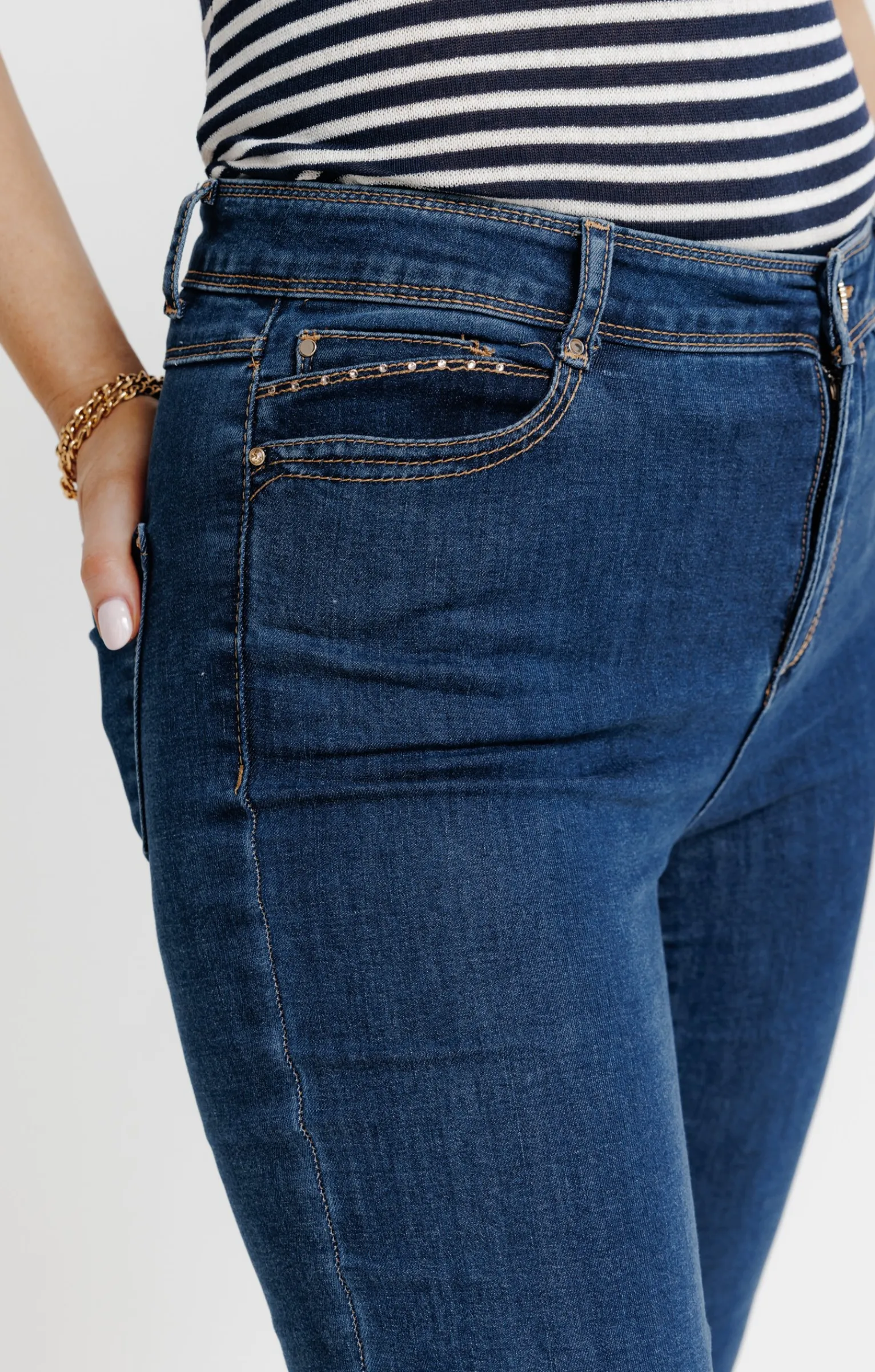 Pantalons<Armand Thiery Pantalon 7/8 denim stone strass poches - Bleu