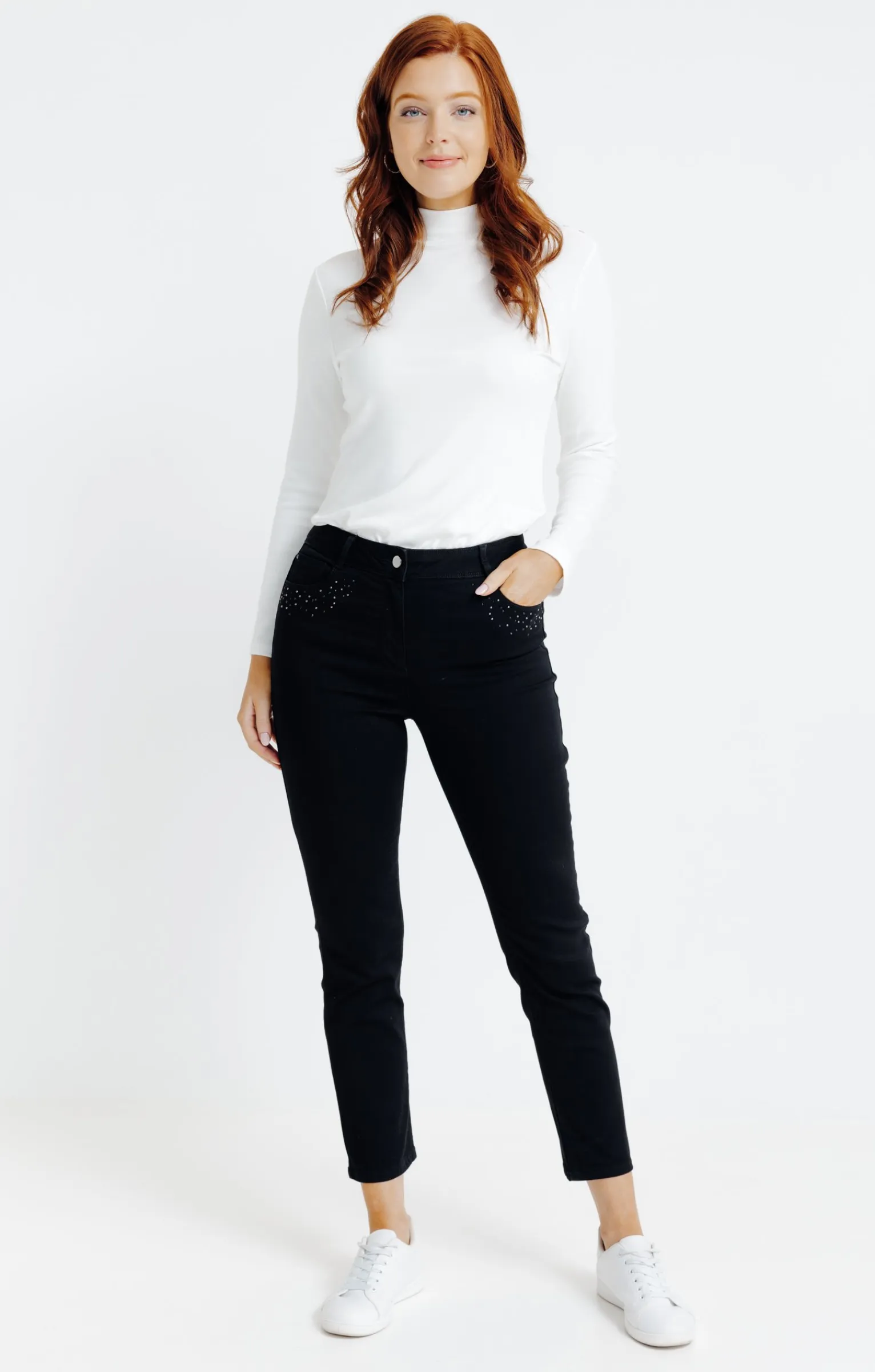 Pantalons<Armand Thiery Pantalon 7/8 détail clou et strass - Noir