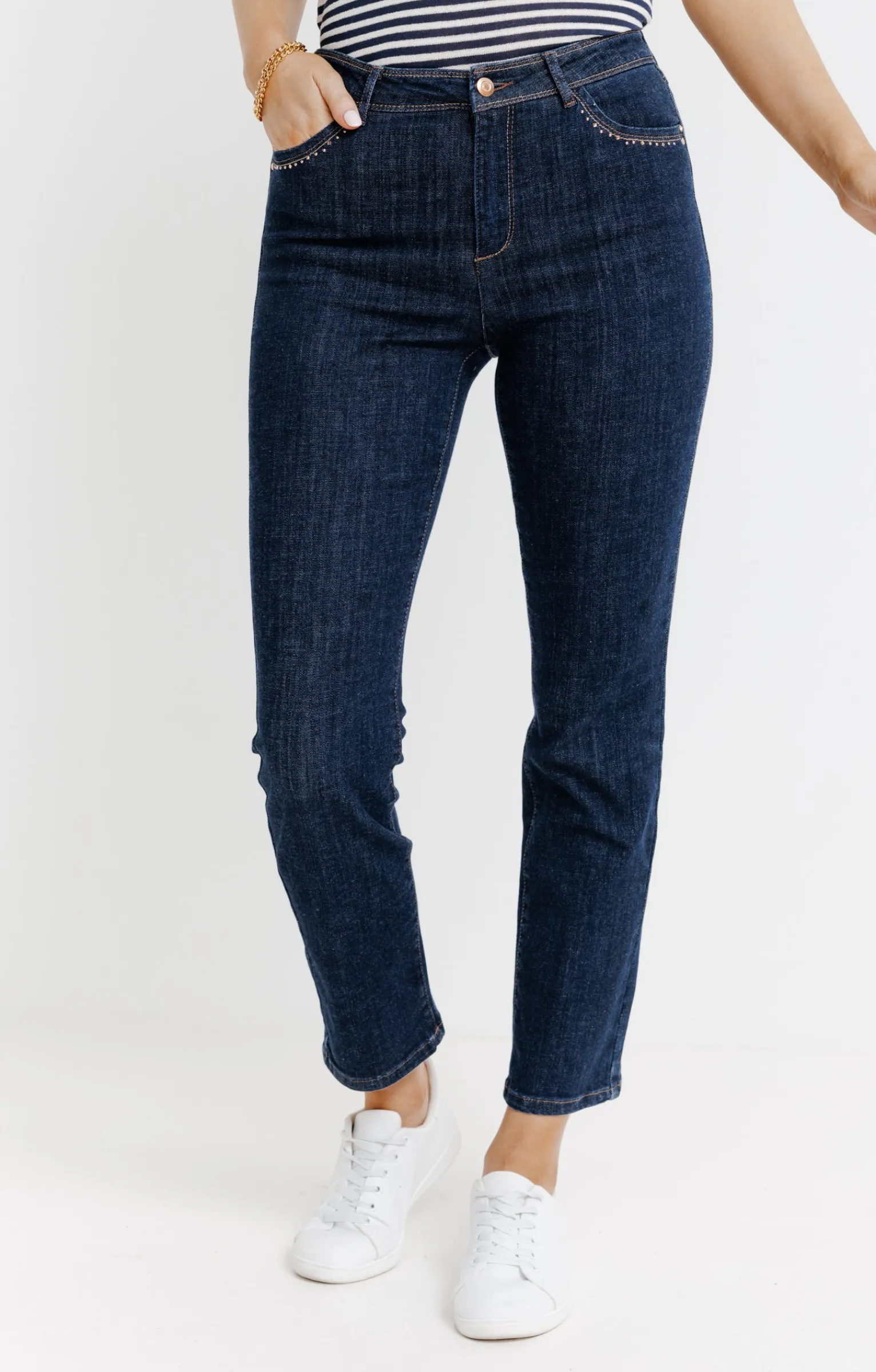 Pantalons<Armand Thiery Pantalon 7/8 en denim brut - Bleu